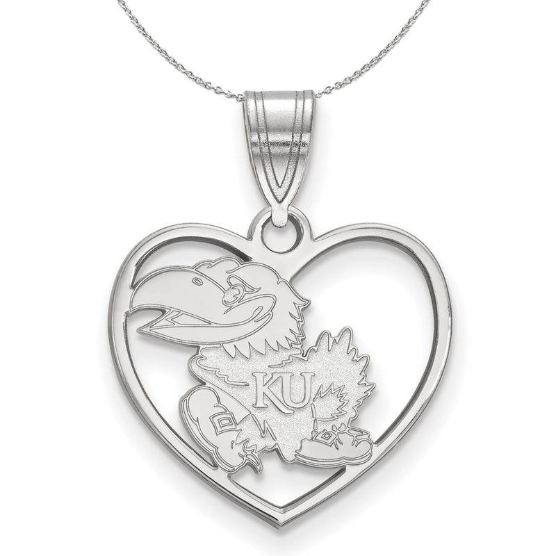 Sterling Silver U. Of Kansas Heart Pendant Necklace - 20 Inch